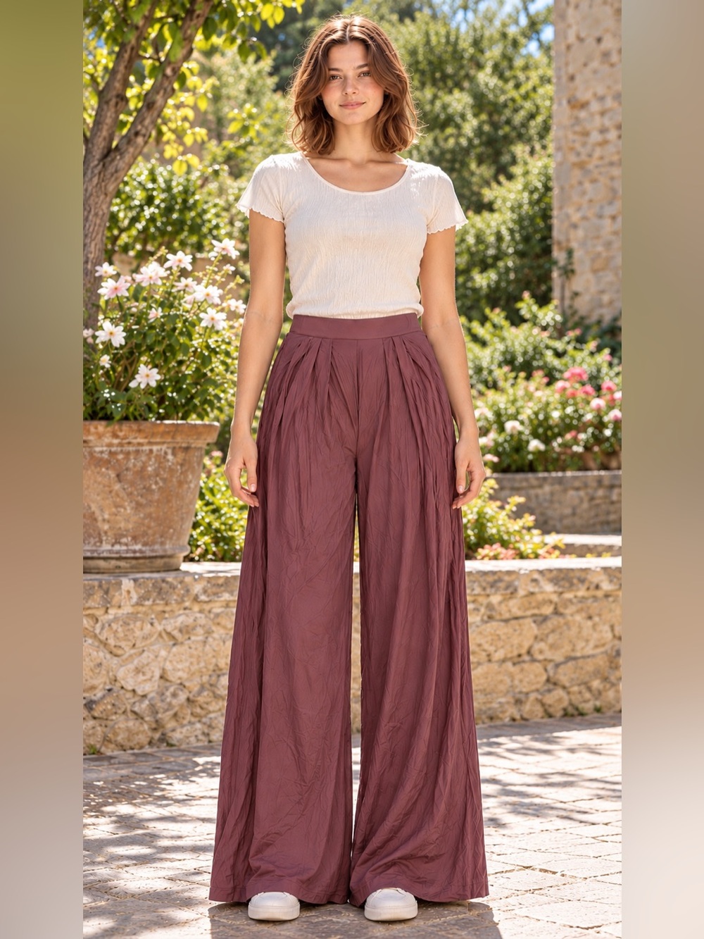 Women’s Dark Brown Self-Double Layer Wide Leg Pants XL